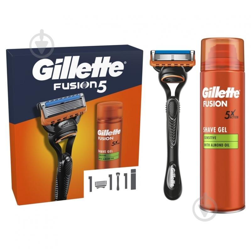 Подарунковий набір для чоловіків GILLETTE Станок для гоління Fusion5 з 1 змінним картриджем + - фото 1