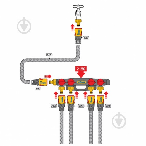 Розподільник Hozelock чотирипотоковий + 2 коннектори - фото 3