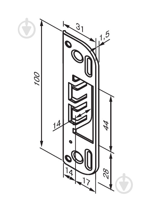 Планка ответная Abloy 0045 (CR) 100 мм 31 мм для входного замка - фото 3