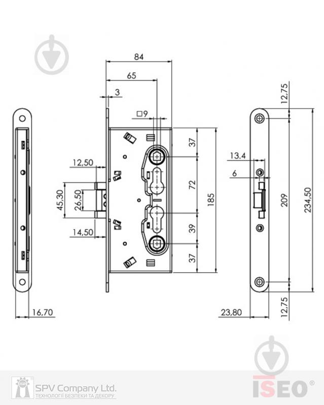 Дверний замок вхідний ISEO ISEO 1-WAY DIN 216120654 ZN UNIV BS 65 мм - фото 5