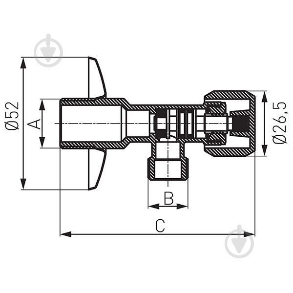 Кран кутовий Ferro 10 бар ручка метал. кран-букса зн½”-зн⅜” Z1238G - фото 2