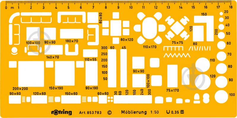 Лінійка трафарет для дизайну меблів 1:100 S0238851 Rotring Drawing - фото 1