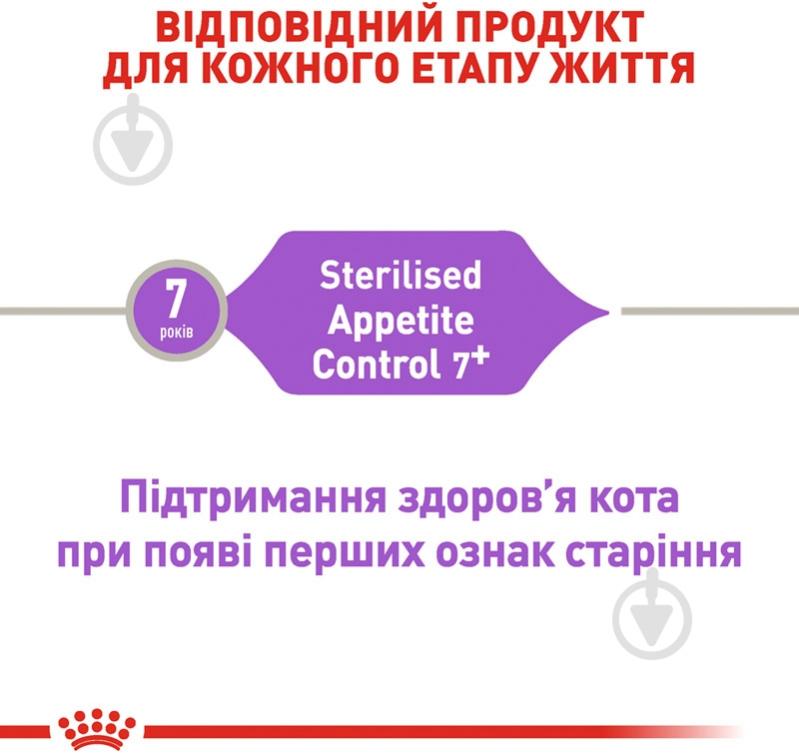 Корм сухой для стерилизованных кошек от 7 лет, которые выпрашивают пищу Royal Canin Sterilised Appetite Control 7+ домашняя птица, кукуруза 1,5 кг - фото 4 Корм сухой для стерилизованных кошек от 7 лет, которые выпрашивают пищу Royal Canin Sterilised Appetite Control 7+ домашняя птица, кукуруза 1,5 кг - фото 4