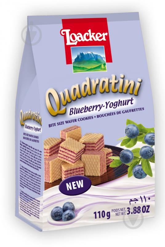 Вафлі Loacker Квадратіні з чорнично-йогуртовою начинкою 110 г 8000380186396 - фото 1