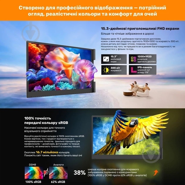 Монитор Blackview DCM8 Dual Screen Grey/Black 15,3" (BVDCM8) - фото 8