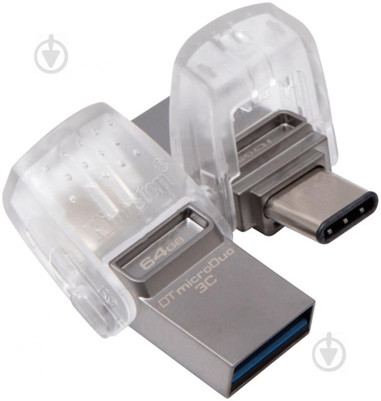 Флеш-память USB Kingston DataTraveler MicroDuo 3C 64 ГБ USB Type-CUSB 3.1 silver (DTDUO3C/64GB) - фото 2