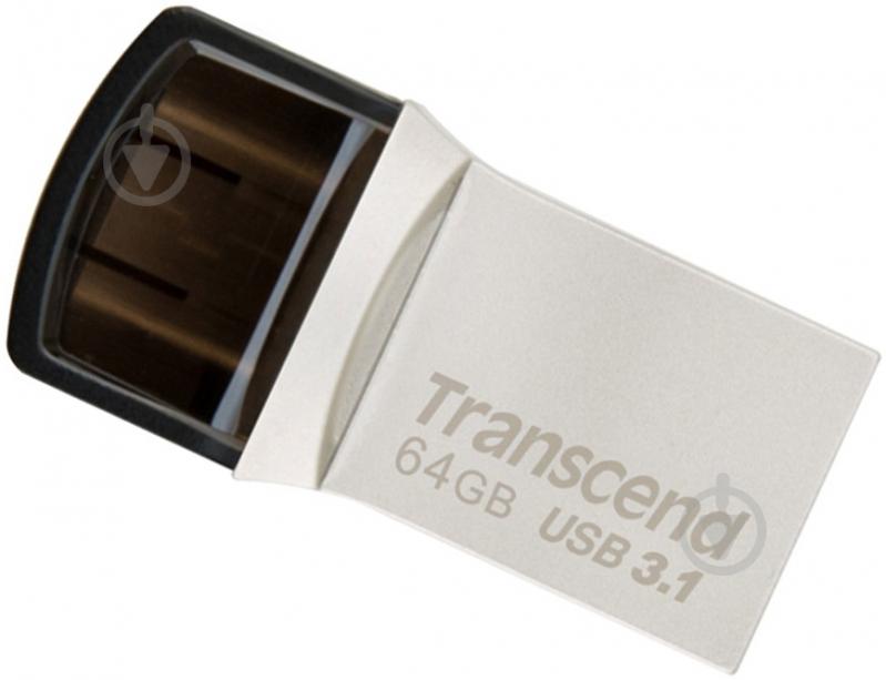 Флеш-память USB Transcend JetFlash 890 64 ГБ USB Type-CUSB 3.1 silver (TS64GJF890S) - фото 1