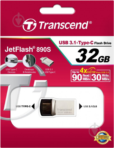 Флеш-память USB Transcend JetFlash 890 32 ГБ USB Type-CUSB 3.1 (TS32GJF890S) - фото 3