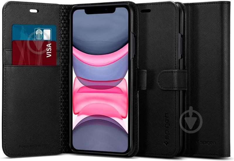 Чехол Spigen Wallet S Saffiano Black для Apple iPhone 11 - фото 4 Чехол Spigen Wallet S Saffiano Black для Apple iPhone 11 - фото 4
