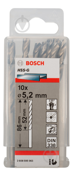 Набор сверл по металлу Bosch HSS-G 5,2 мм 10 шт. 2608595063 - фото 2