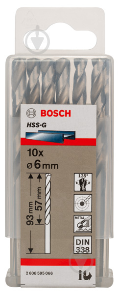 Набір свердел по металу Bosch HSS-G 6 мм 10 шт. 2608595066 - фото 2