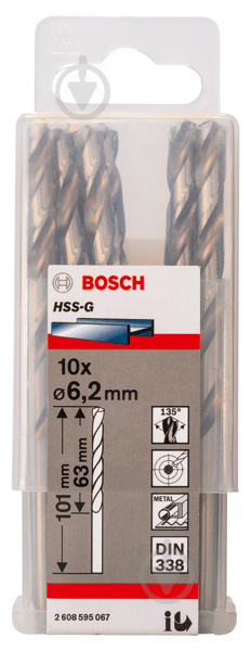 Набір свердел по металу Bosch HSS-G 6,2 мм 10 шт. 2608595067 - фото 2
