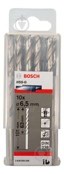 Набор сверл по металлу Bosch HSS-G 6,5 мм 10 шт. 2608595068 - фото 2