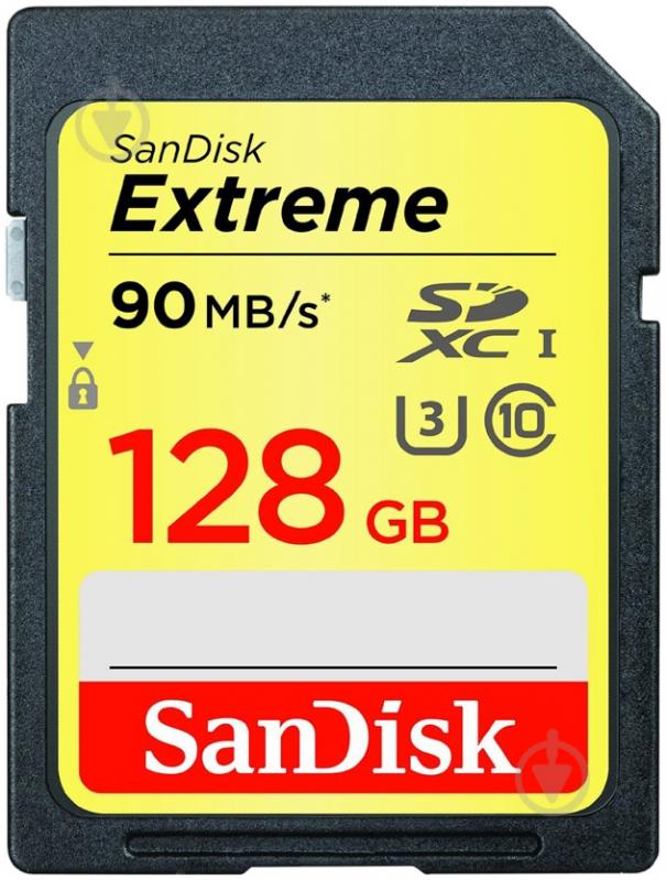 Карта памяти SanDisk SDXC C10 UHS-I U3 R90/W60MB/s 4K Extreme 128GB (SDSDXNF-128G-GNCIN) - фото 1