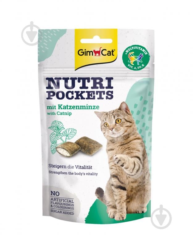 Вітаміни GimCat Nutri Pockets with Catnip & Multi-Vitamin, з котячою м'ятою, 60г. - фото 1