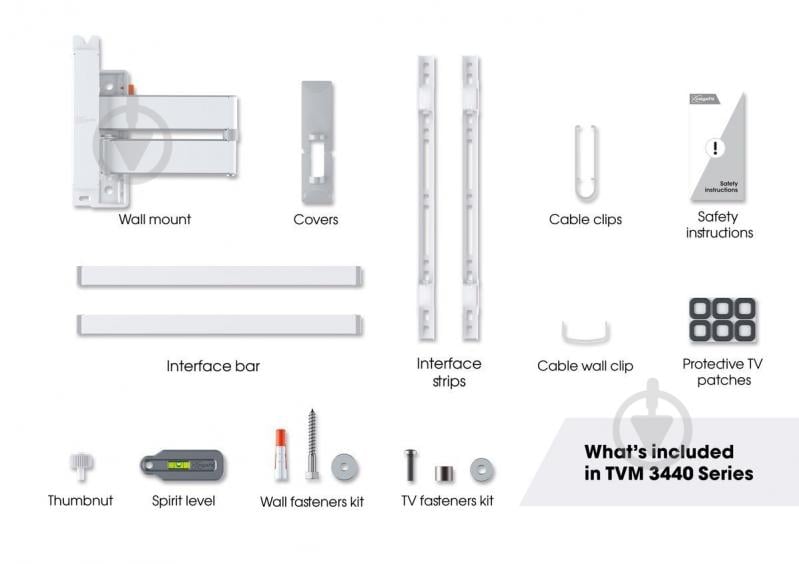Кронштейн Vogels TVM 3443 поворотно-похилі 32"-65" білий - фото 5 Кронштейн Vogels TVM 3443 поворотно-похилі 32"-65" білий - фото 5