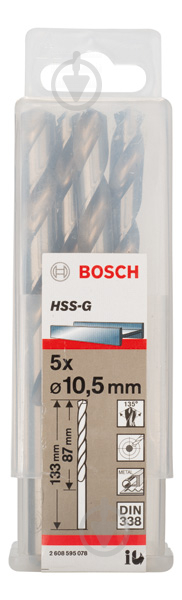 Набор сверл по металлу Bosch HSS-G 10,5 мм 5 шт. 2608595078 - фото 2