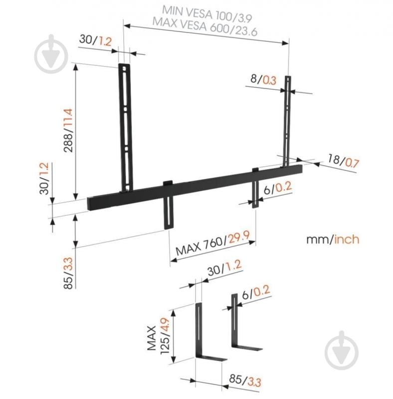 Кронштейн Vogels 3550 Sound Bar Mount фіксовані чорний - фото 6 Кронштейн Vogels 3550 Sound Bar Mount фіксовані чорний - фото 6