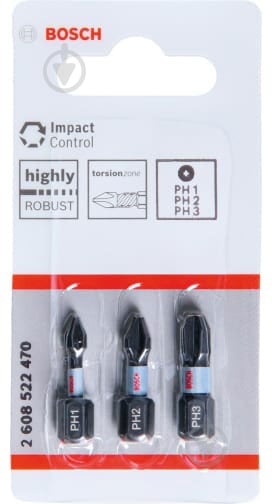 Бита Bosch Impact Control PH1/PH2/PH3 3 шт. 2608522470 - фото 2