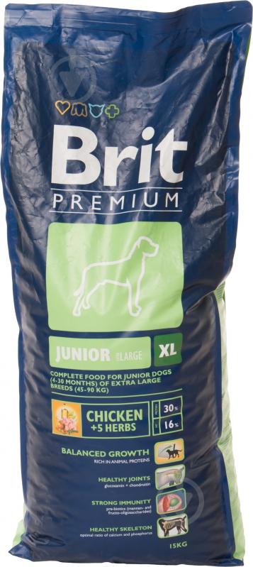 Корм для гигантских пород Brit Premium Junior XL 15 кг (злаки, курица) 15 кг - фото 1