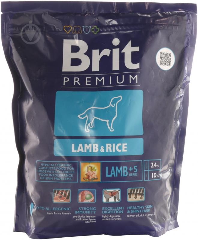 Корм для всех пород Brit Premium Lamb & Rice 1 кг (злаки, ягненок) 1 кг - фото 1