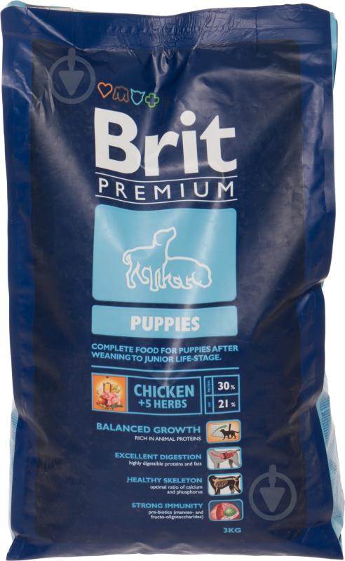 Корм для всех пород Brit Premium Puppies 3 кг (злаки, курица) 3 кг - фото 1