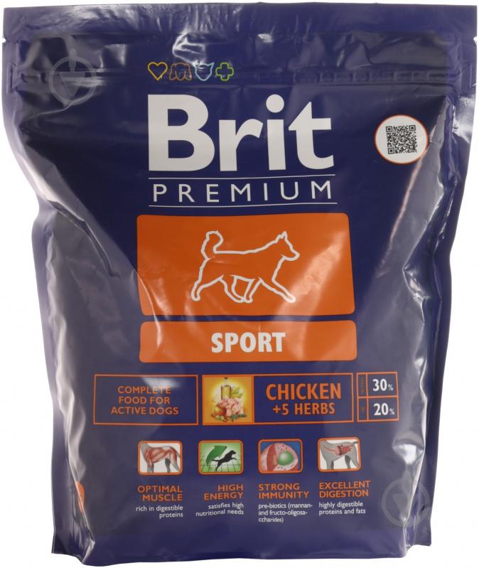 Корм для всех пород Brit Premium Sport 1 кг (злаки, курица) 1 кг - фото 1