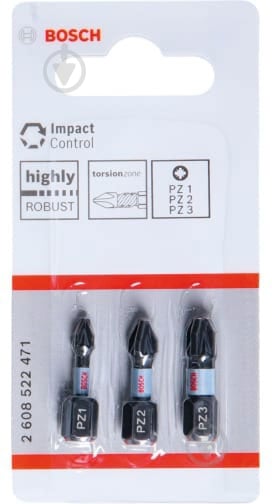 Бита Bosch Impact Control PZ1/PZ2/PZ3 3 шт. 2608522471 - фото 2