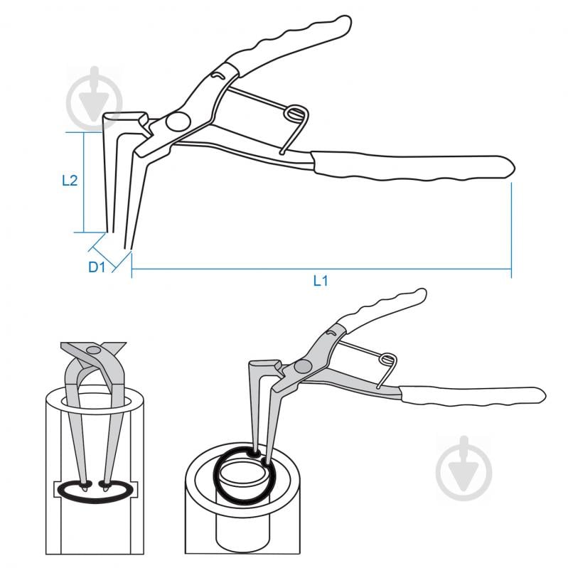 Съемник стопорных колец 180 мм, загнутые удлиненные, сжатие KING TONY 68HB-07L - фото 2