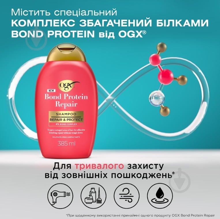 Шампунь OGX Бонд восстанавливающий с протеинами 385 мл - фото 4 Шампунь OGX Бонд восстанавливающий с протеинами 385 мл - фото 4