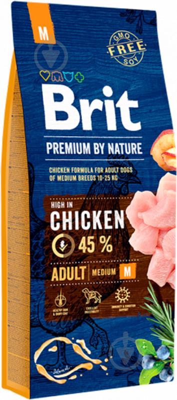 Корм для средних пород Brit Premium Эдалт M для взрослых собак средних пород, с курицей, 3 кг, 3 кг - фото 1