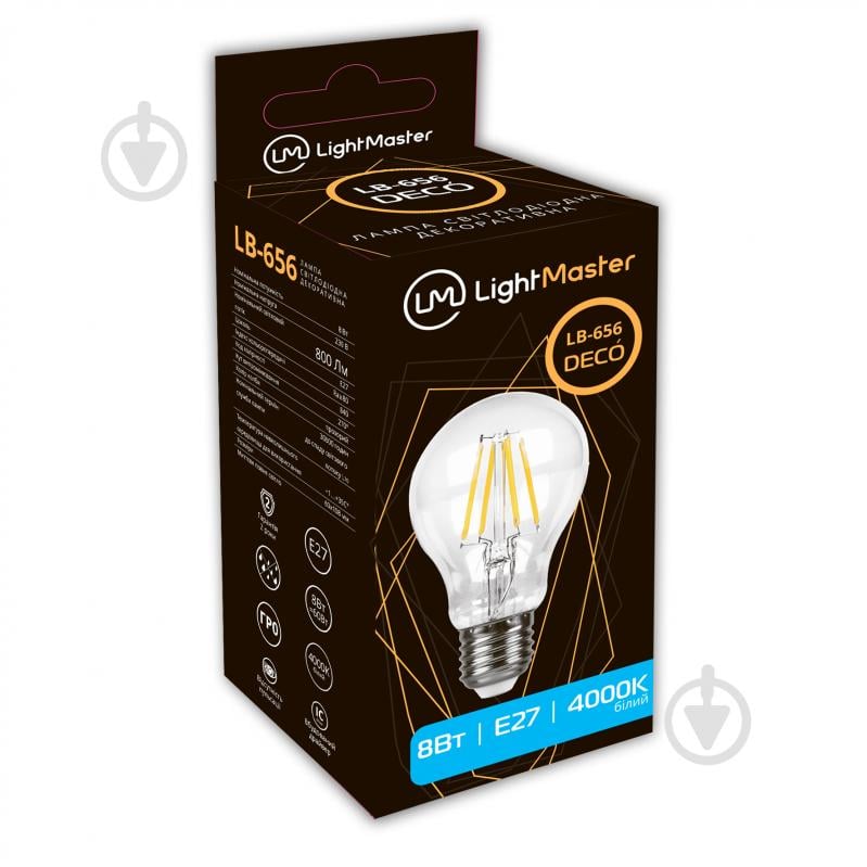 Лампа світлодіодна LightMaster FIL Deco A60 8 Вт E27 4000 К 220 В LB-656 - фото 1