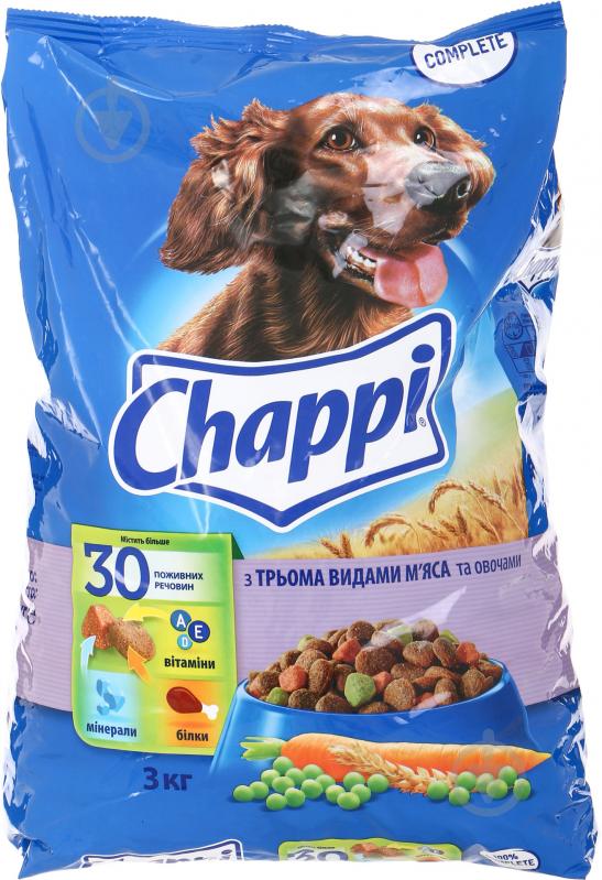 Корм для усіх порід Chappi 3 види м’яса та овочі 3 кг 3 кг - фото 1