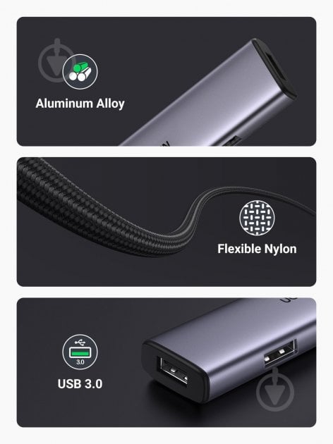 USB-хаб UGREEN CM473 4-in-1 USB Type-C to 4xUSB 3.0 - фото 4