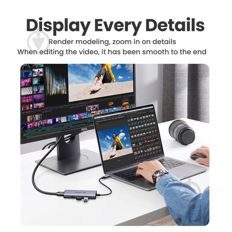 USB-хаб UGREEN CM500 4-in-1 USB Type-C to 3xUSB 3.0 plus HDMI Multifunction Adapter Space Gray (50629) - фото 2