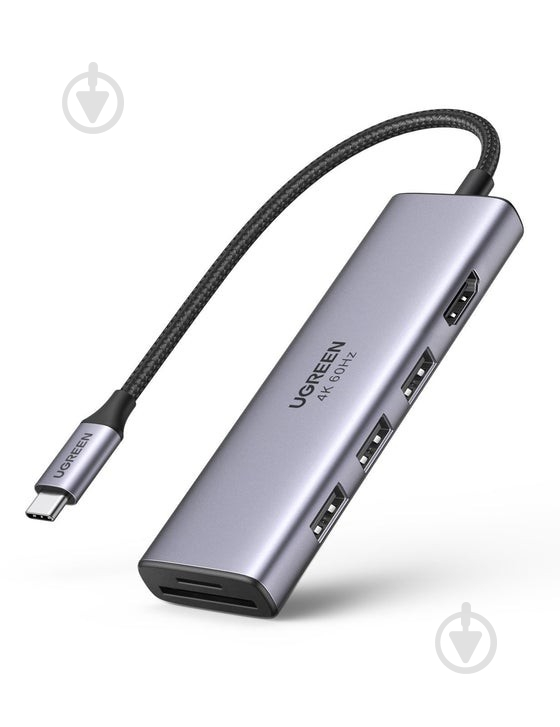 USB-хаб UGREEN CM511 6-in-1 USB Type-C to 3xUSB 3.0 plus HDMI Multifunction Adapter Space Gray (60383) - фото 1