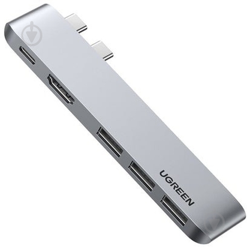 USB-хаб UGREEN CM251 5-in-2 Dual USB Type-C to 3x USB 3.0 + HDMI + USB Type-C Multifunction Adapter - фото 1 USB-хаб UGREEN CM251 5-in-2 Dual USB Type-C to 3x USB 3.0 + HDMI + USB Type-C Multifunction Adapter - фото 1