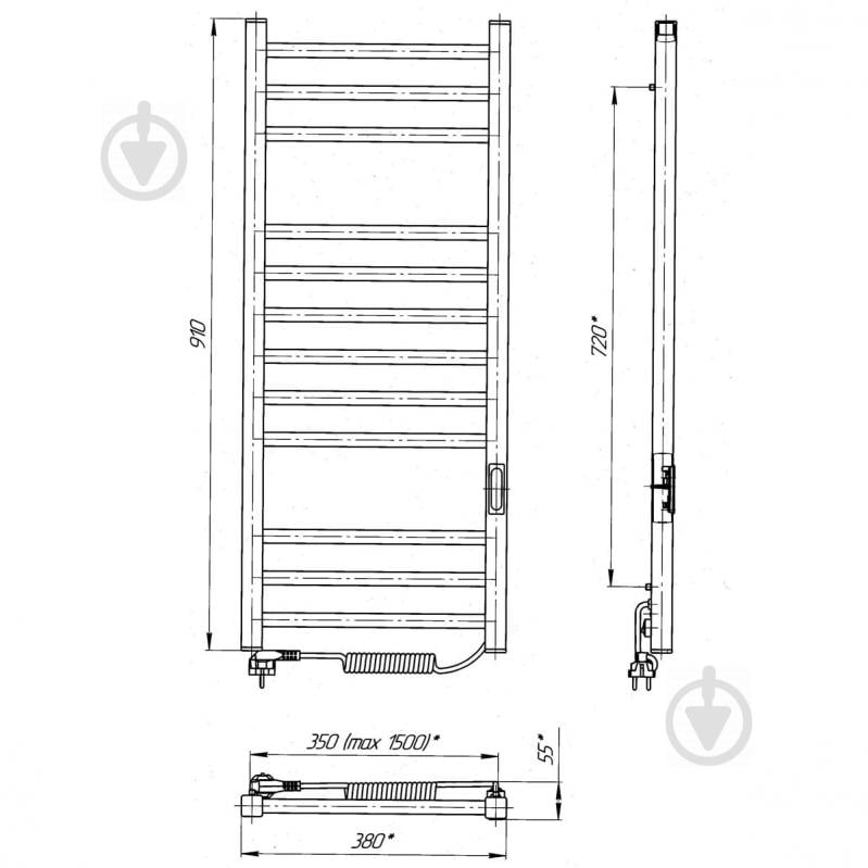 Полотенцесушитель электрический Laris Имидж ЧКЧ12 350х900 Э П R3 73207655 - фото 6