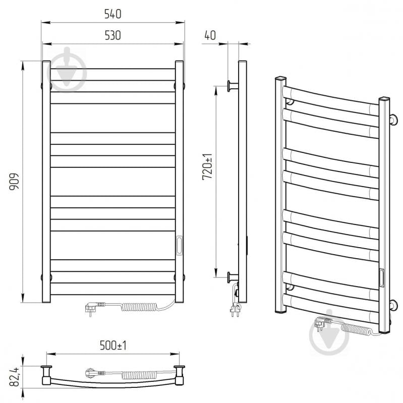 Полотенцесушитель электрический Laris Атлант ЧКЧ8 500х900 Э П R3 - фото 7