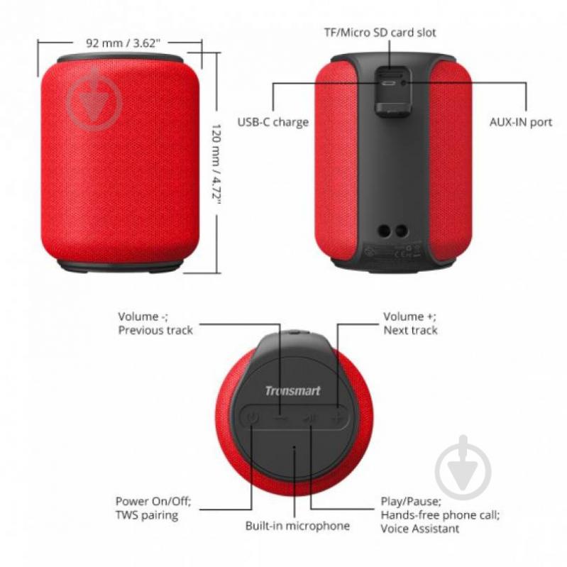 Портативная колонка Tronsmart Element T6 Mini red (366158) - фото 7