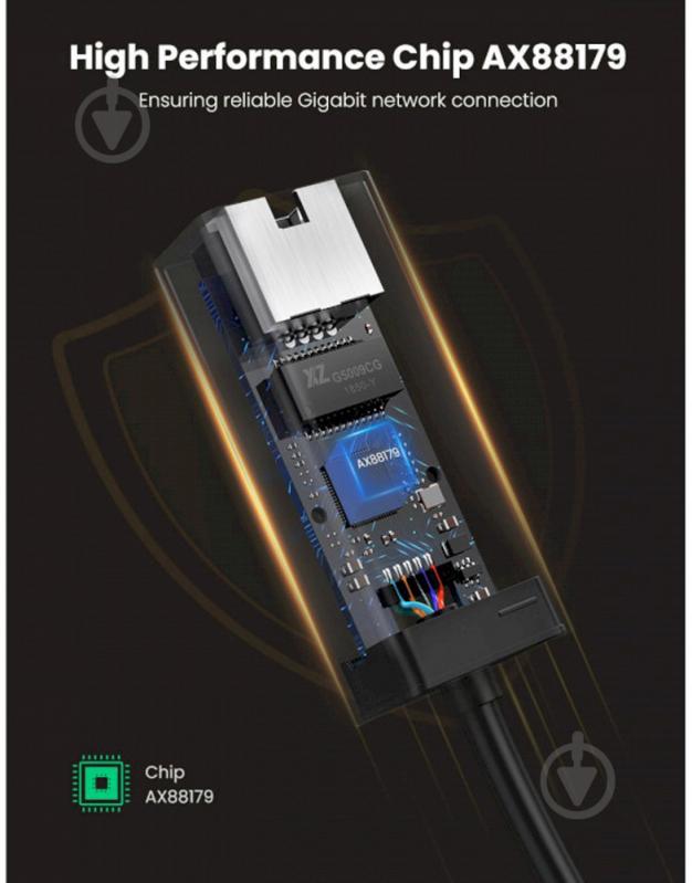 Перехідник UGREEN USB 3.0 -Ethernet RJ45 1000 Mb CR111 чорний (20256) - фото 2