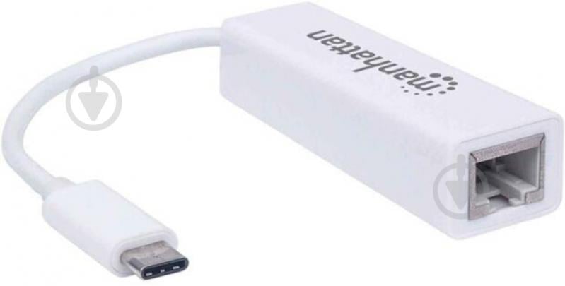 Перехідник Intracom USB Type C -Ethernet RJ45 1000 Mb Manhattan 0,2 м білий (507585) - фото 1