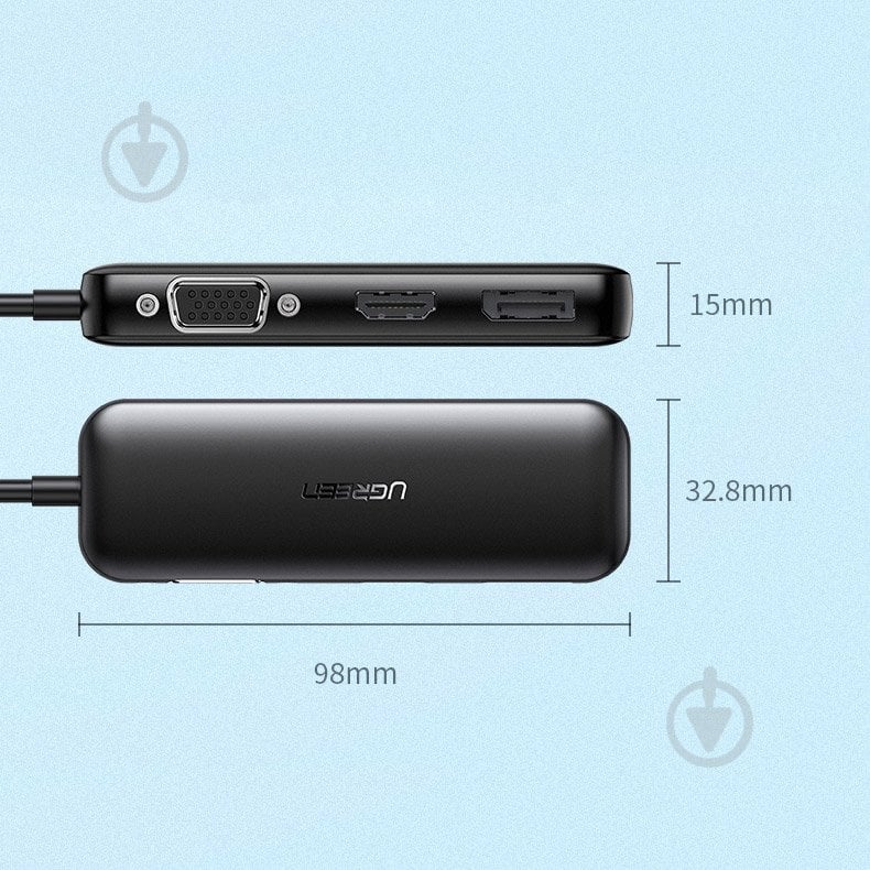 Адаптер UGREEN USB-C - A - VGA - HDMI - DP 0,15 м black (60568) - фото 6