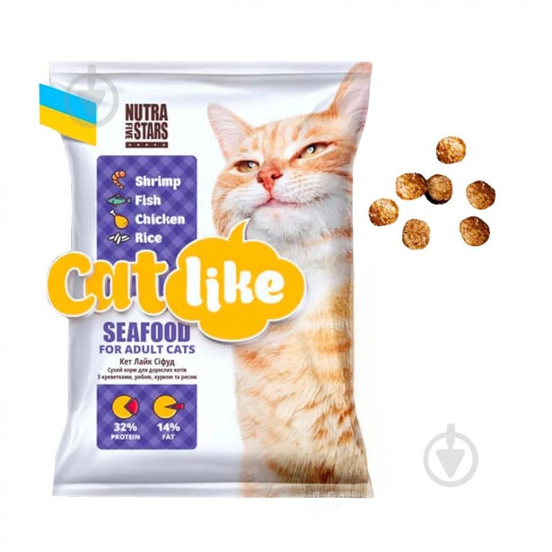 Корм сухий для котів Nutra Five Stars Catlike Seafood креветка, курка, риба та рис 10 кг - фото 1