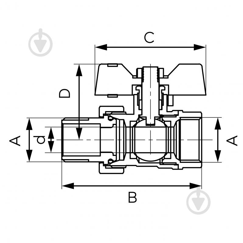 Кран кульовий Ferro F-Comfort 20 бар ручка «метелик» вр-зн 1/2” KFCS1 - фото 2