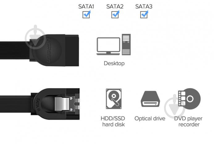 Кабель UGREEN US217 SATA III F/F Data Cable 0,5 м black (30797) - фото 2