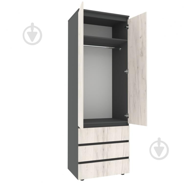 Шкаф для одежды DC STEVE со штангой 2100х700х500 мм графит / дуб крафт белый - фото 2 Шкаф для одежды DC STEVE со штангой 2100х700х500 мм графит / дуб крафт белый - фото 2