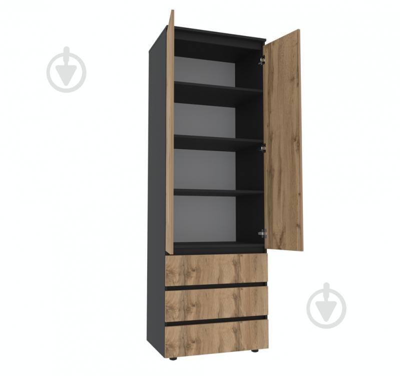 Шкаф для одежды DC STEVE с полками 2100х700х500 мм черный / дуб тахо - фото 2 Шкаф для одежды DC STEVE с полками 2100х700х500 мм черный / дуб тахо - фото 2