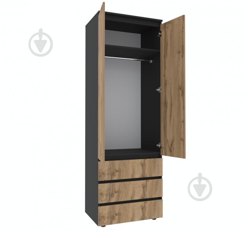 Шкаф для одежды DC STEVE со штангой 2100х700х500 мм черный / дуб тахо - фото 2 Шкаф для одежды DC STEVE со штангой 2100х700х500 мм черный / дуб тахо - фото 2