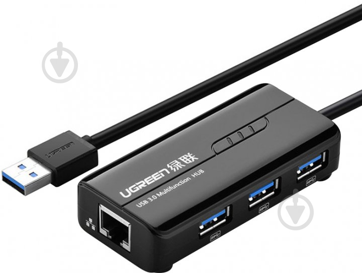 Док-станція UGREEN 3xUSB 3.0 + RJ45 1000Mbps black (20265) - фото 1